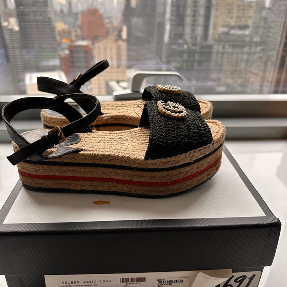 Cotton Malaga Kid Crochet Pearly GG Lilibeth Espadrille Platform Sandals - Picture 2 of 5